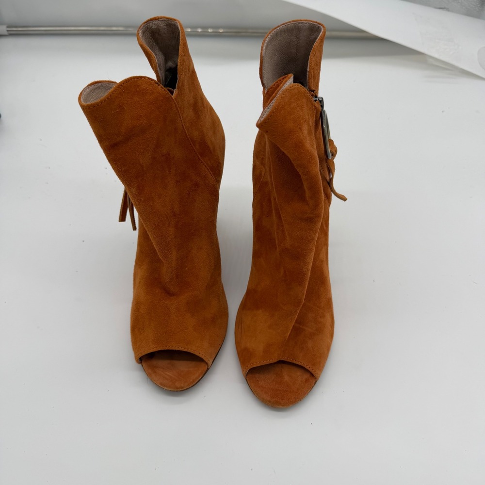 Chinese Laundry Kristin Cavallari Orange Suede Peep Toe Ankle Booties 8 38.5